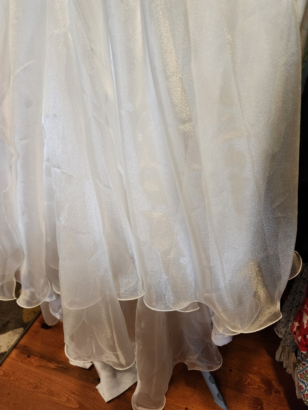 Designer Marc Defang Sheer Shimmer White Organza Cape/ Dress Overlay